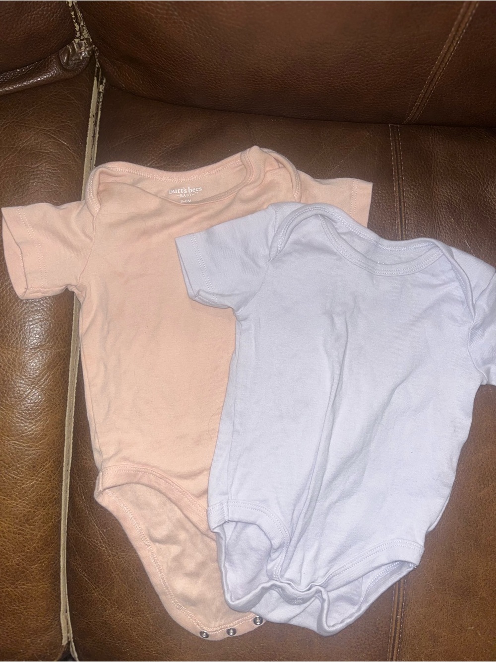 Burt’s Bees Peach & White Short-Sleeve Baby One-Piece Bodysuits - 2 Pack